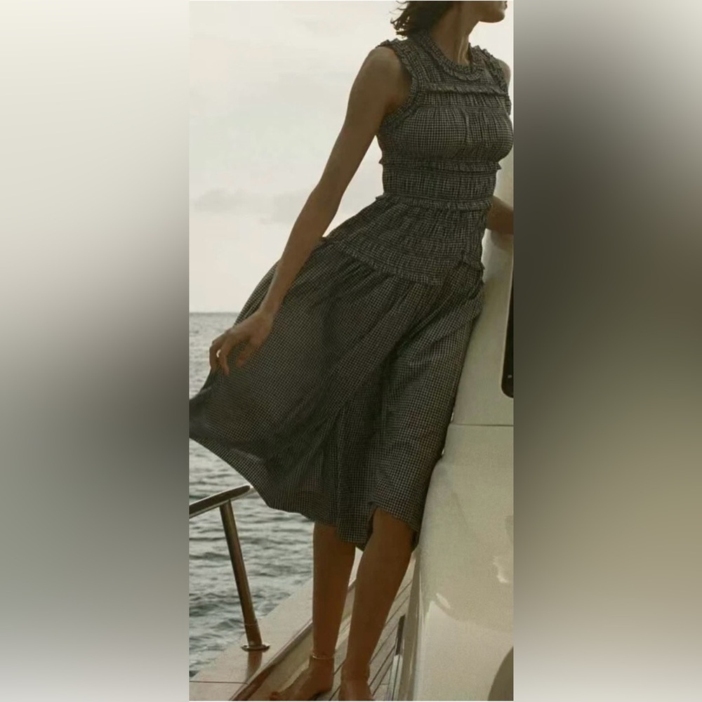 Doen Black Gingham Smocked Midi Skirt
